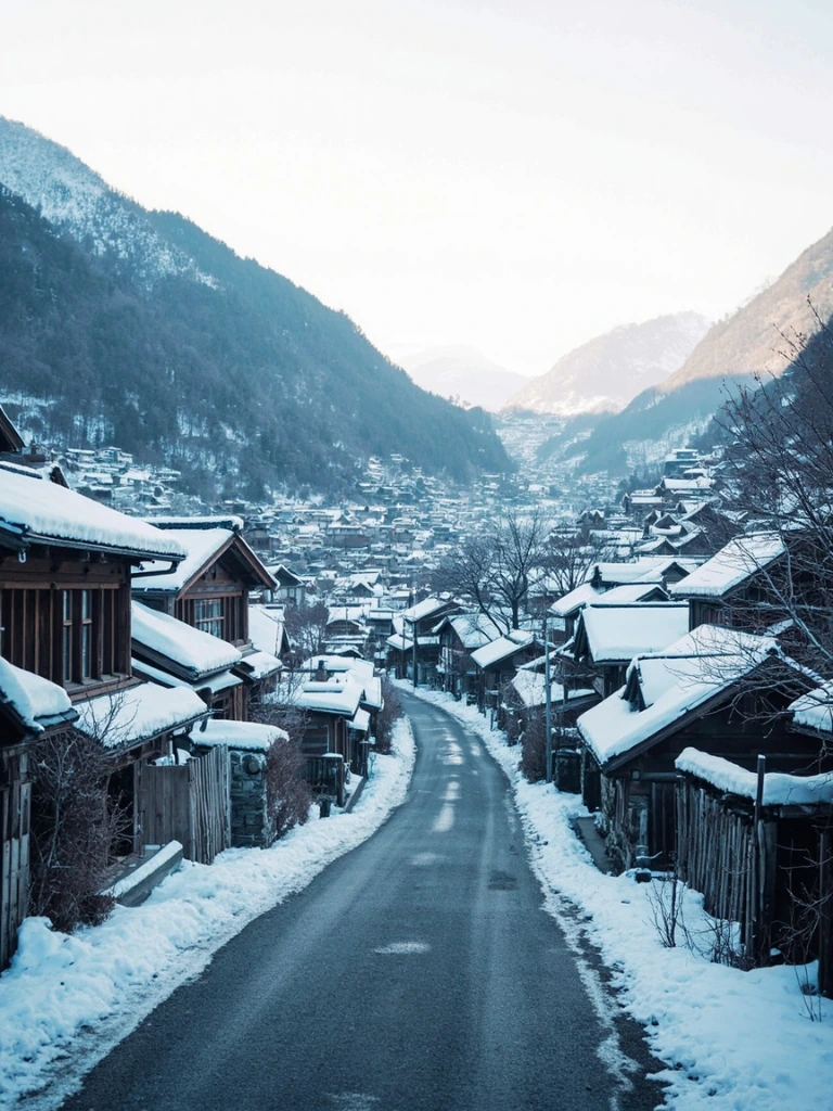 Snow-covered gassho-zukuri farmhouses in Shirakawa-go, Gifu